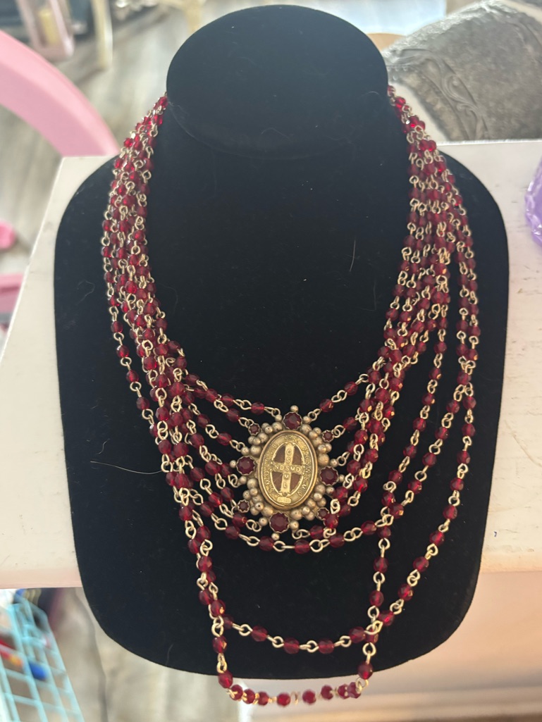Virgin Saints And Angels Multi-Strand Red Beaded Necklace